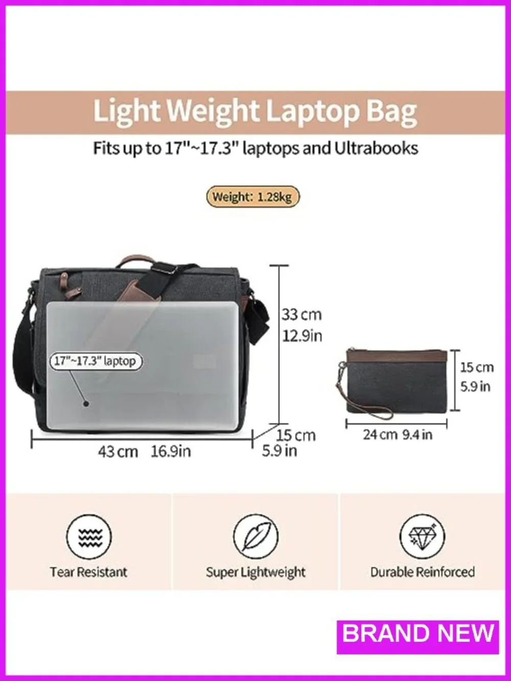 Water-Resistant Canvas Messenger Bag Laptop 17-17.3